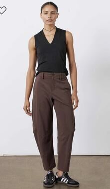 NEW Ruti The Wide-Ish Pants•16•Coffee Brown Barrel Ankle Work Elastic Waist $279